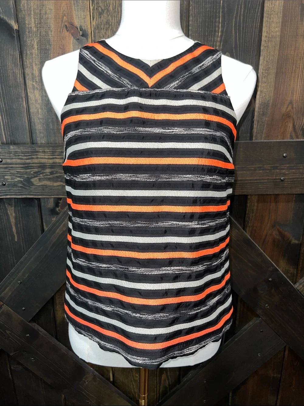 Anthropologie HD in Paris Textured Cutout Top 2 Striped Blouse Sleeveless Dark